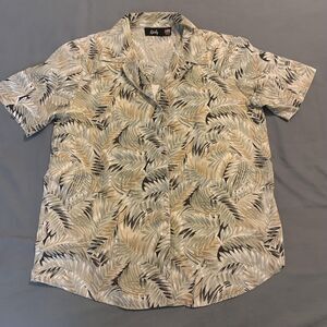 Tapestry Shirt Mens Small Beige Green Leaf Print Short Sleeve Button Up USA